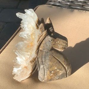 QUARTZ CRYSTAL CLUSTER HAND CARVED UNICORN